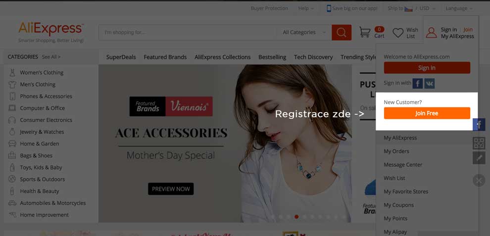 registrace na aliexpress